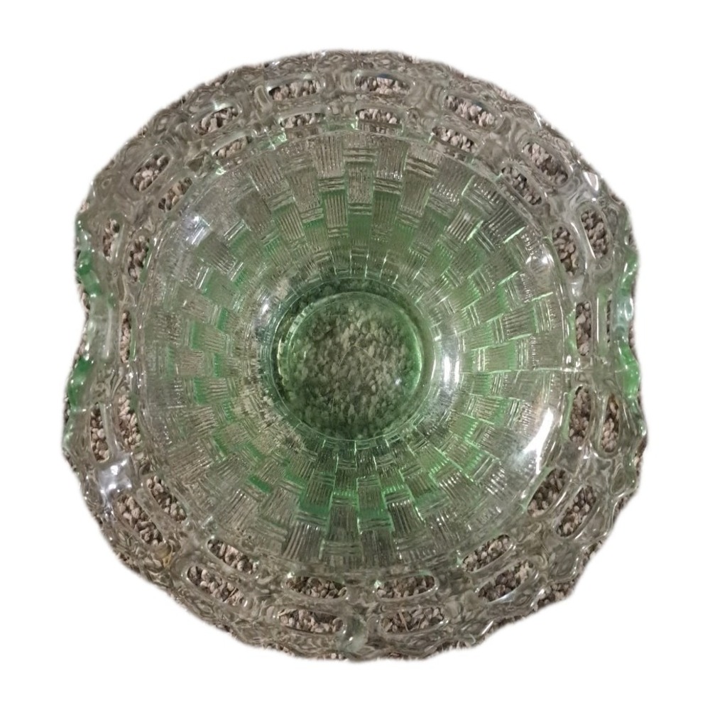 Fenton‎ Iridescent Green Basket Weave Open Edge Ruffled Bowl